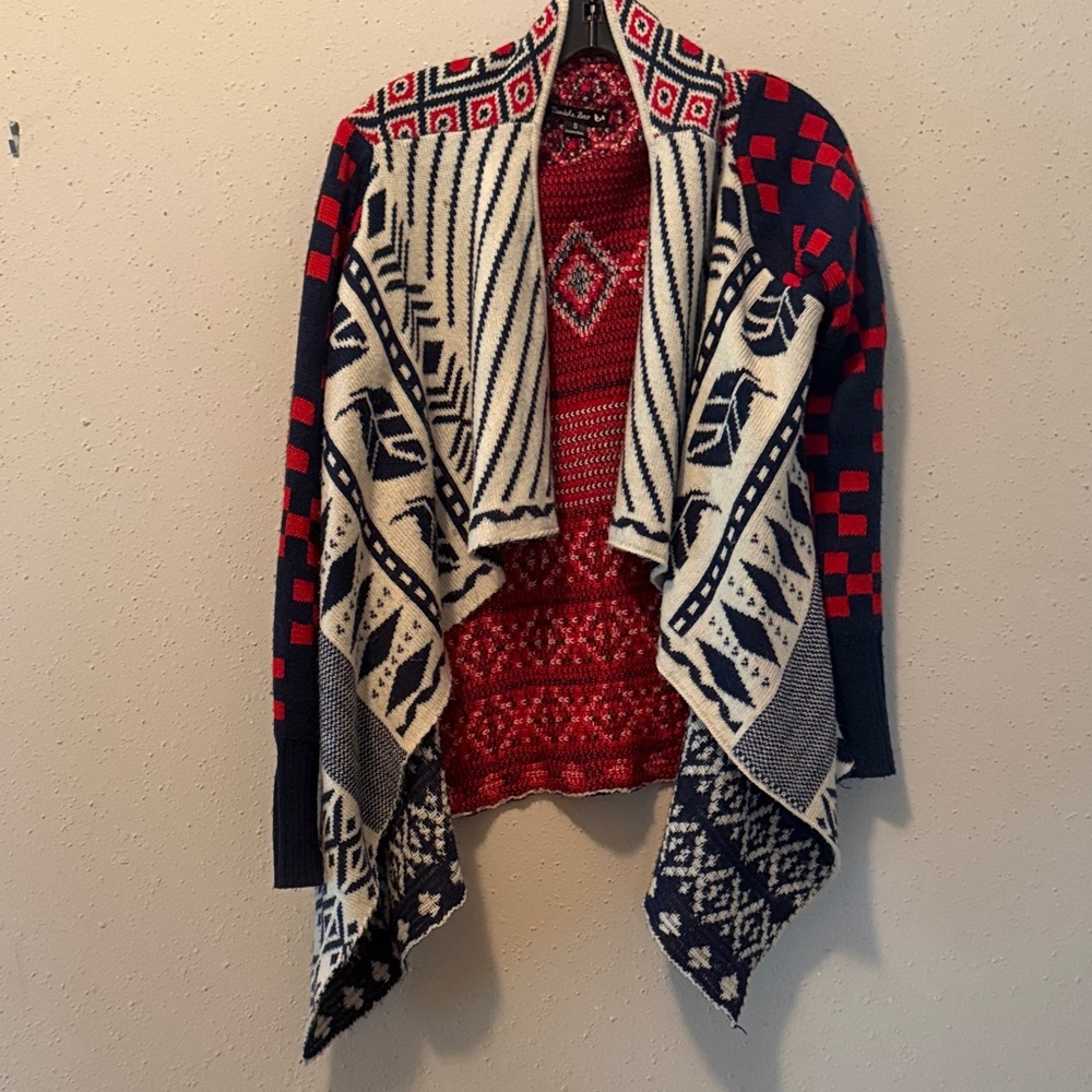 Dry Goods Red and Blue Geometric Cardigan